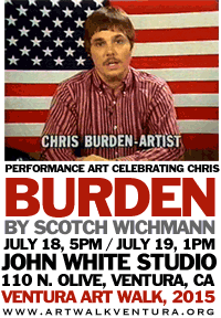 Scotch Wichmann performing to celebrate performance artist Chris Burden at 2015 Ventura Art Walk